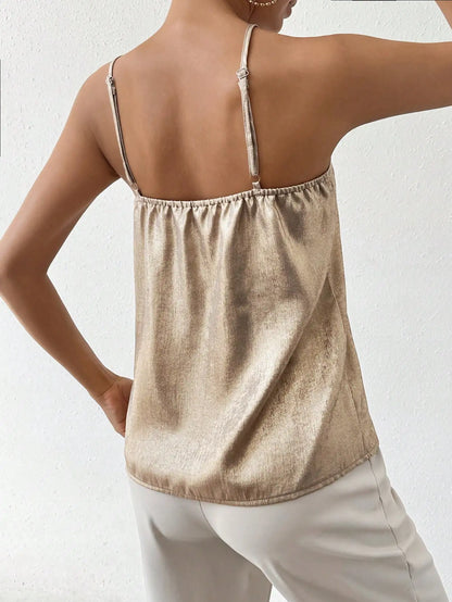 Top for Women with V-Neck and Thin Straps – Satin Style