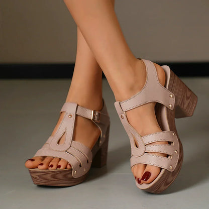 Women's Summer Sandals with Platform and Block Heel – Adjustable Ankle Strap