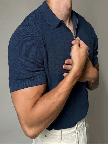 Polo Estiva da Uomo Mezza Zip Maniche Corte Colletto a Rever Vestibilità Comoda