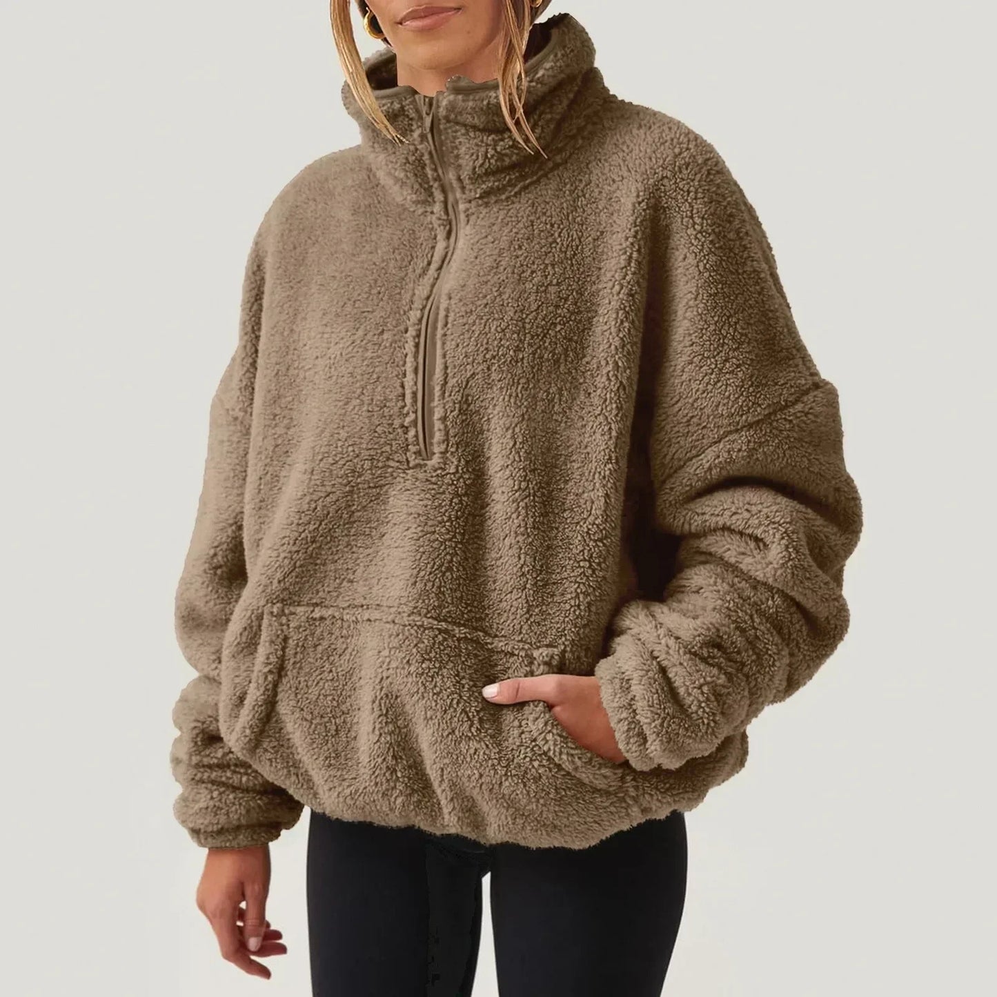 Maglione Donna con Mezza Zip e Colletto, Vestibilità Comoda – Stile Quotidiano