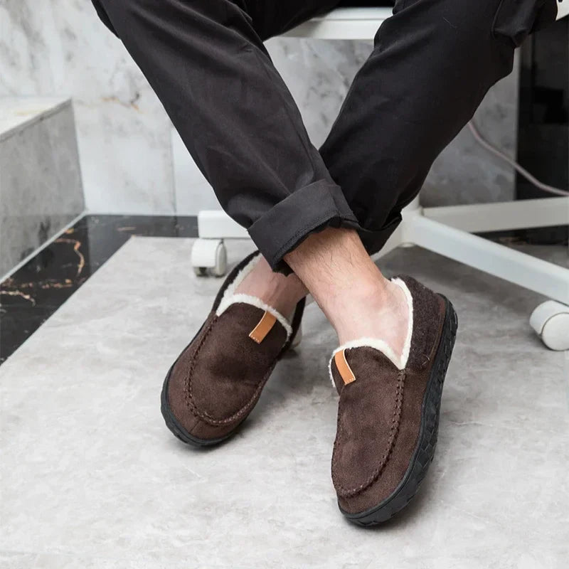 Men's Autumn Slip-On Moccasins Rounded Toe Plush Lining EVA Non-Slip Sole – Comfortable Shoes