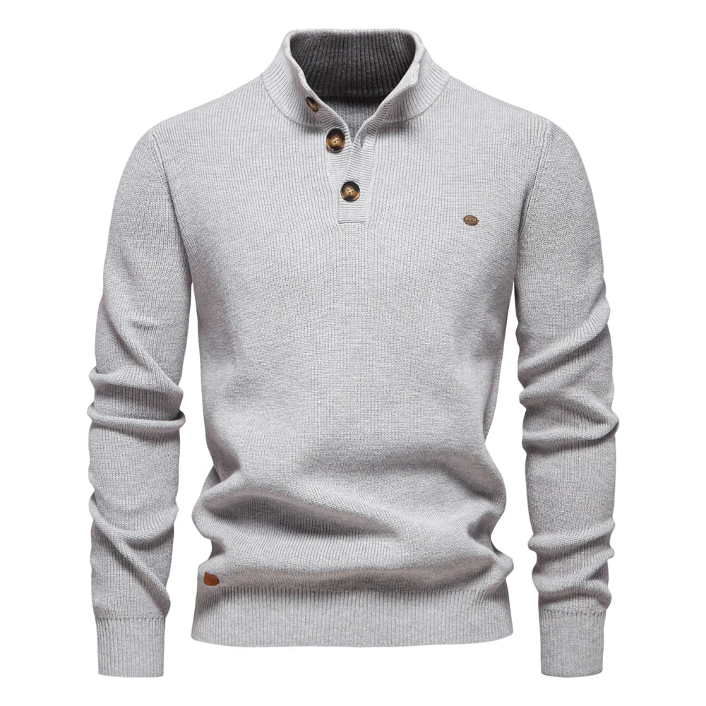 Maglione Uomo con Design a Bottoni e Bordi a Coste