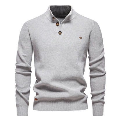 Maglione Uomo con Design a Bottoni e Bordi a Coste