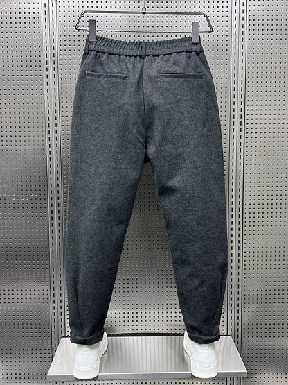 Men's Slim Fit Elegant Trousers in Melange Fabric – Versatile Formal Style
