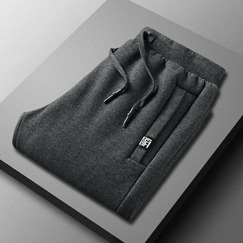 Vinterjoggingbukser til mænd foret med fleece, smal benform, elastisk talje – Casual stil