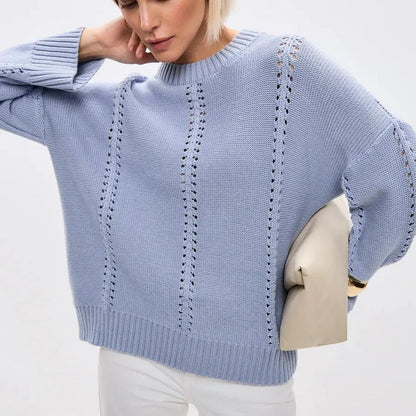 Maglione Donna Oversize in Maglia Traforata con Girocollo – Stile Leggero e Strutturato