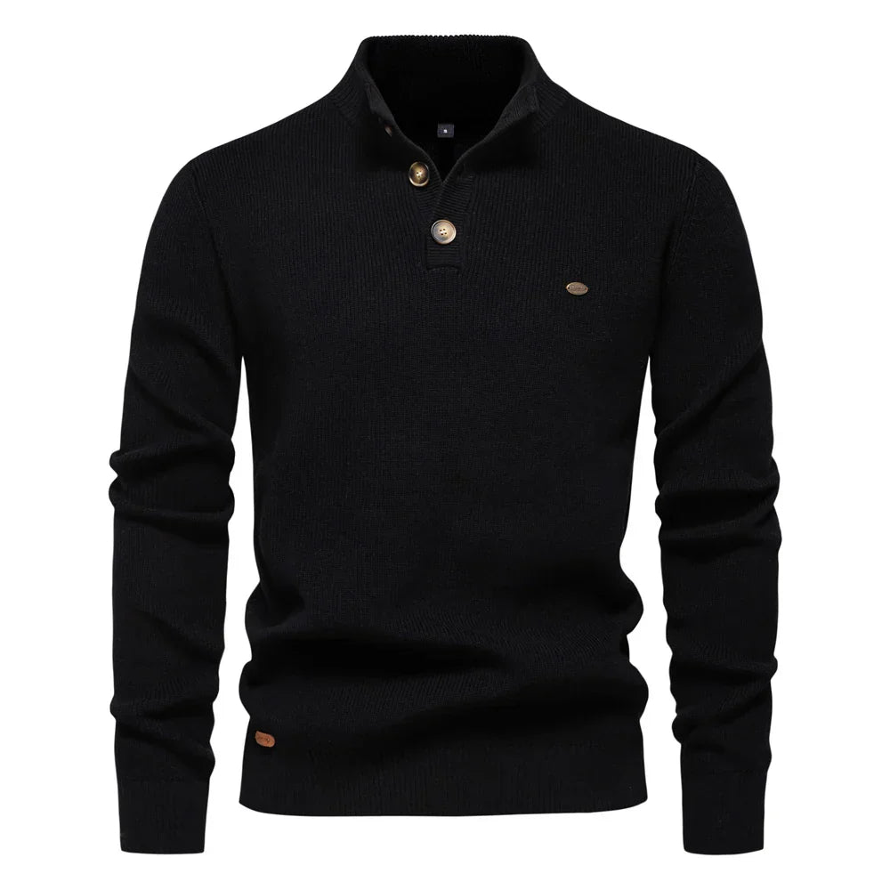 Maglione Uomo con Design a Bottoni e Bordi a Coste