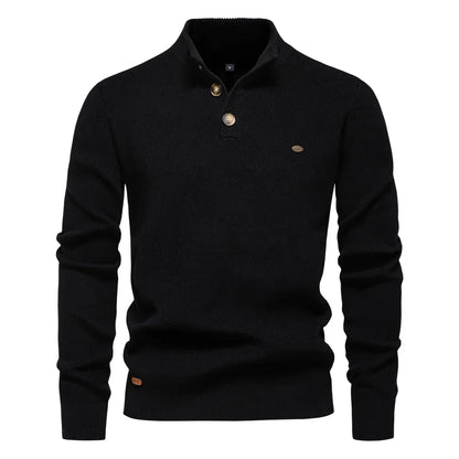Maglione Uomo con Design a Bottoni e Bordi a Coste