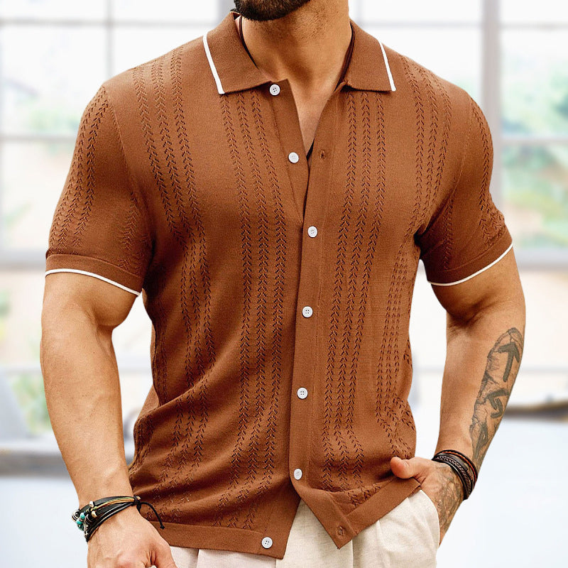 Camicia Uomo Estiva in Maglia Jacquard con Bottoni e Vestibilità Classica