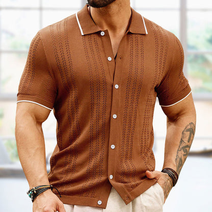 Camicia Uomo Estiva in Maglia Jacquard con Bottoni e Vestibilità Classica