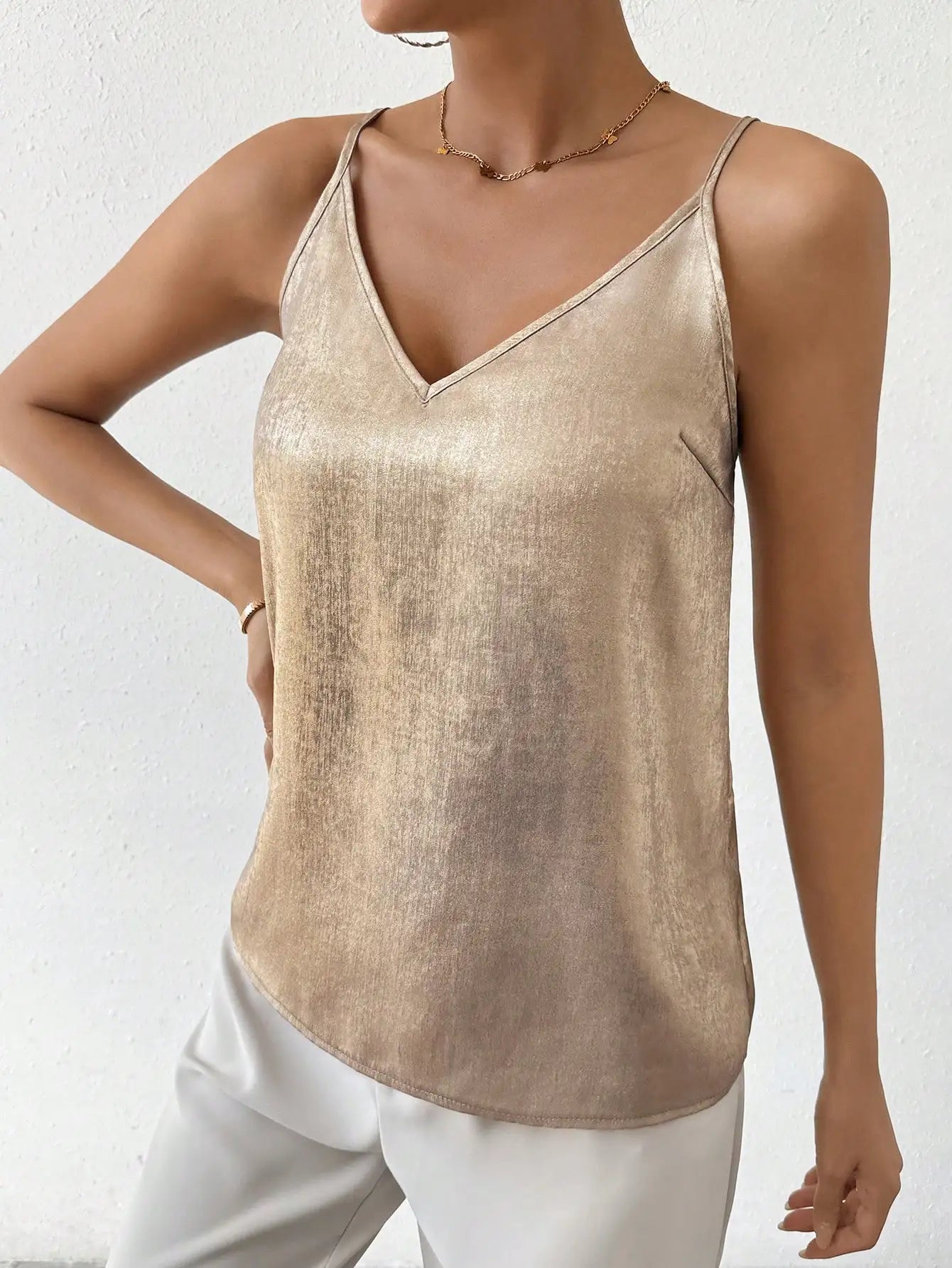 Top for Women with V-Neck and Thin Straps – Satin Style