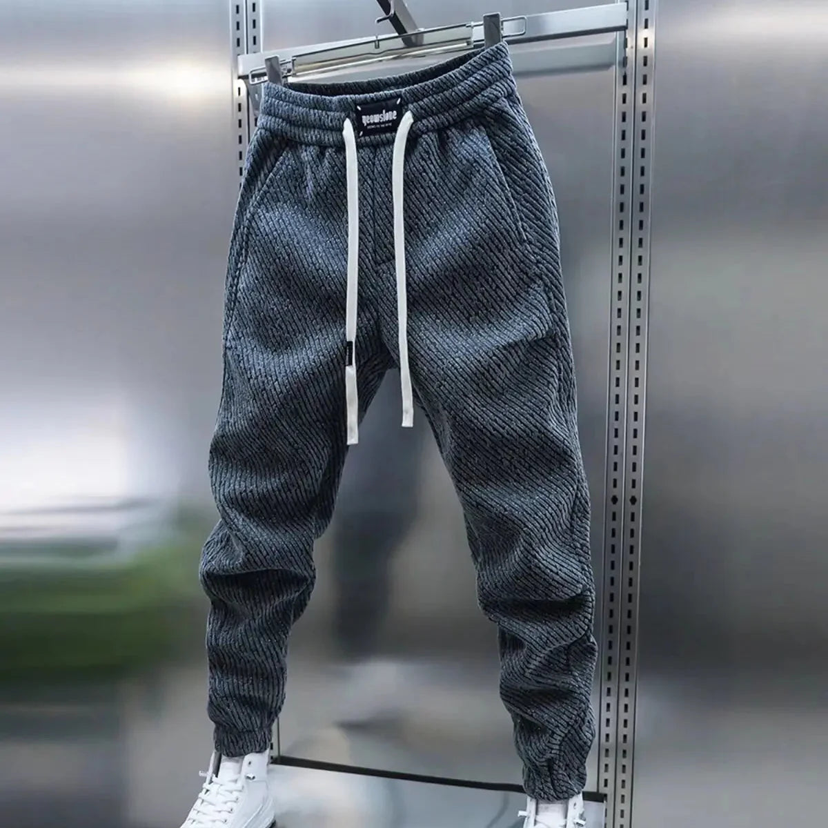 Herrebukser Slim Fit med Elastisk Talje og Snøre Mønster – Moderne Casual Stil