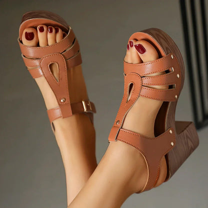 Women's Summer Sandals with Platform and Block Heel – Adjustable Ankle Strap