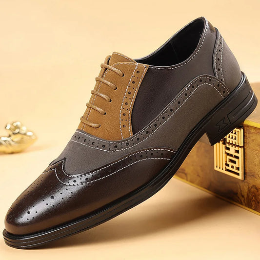 Men's faux leather loafers with wingtip toe and decorative details