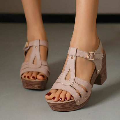 Women's Summer Sandals with Platform and Block Heel – Adjustable Ankle Strap