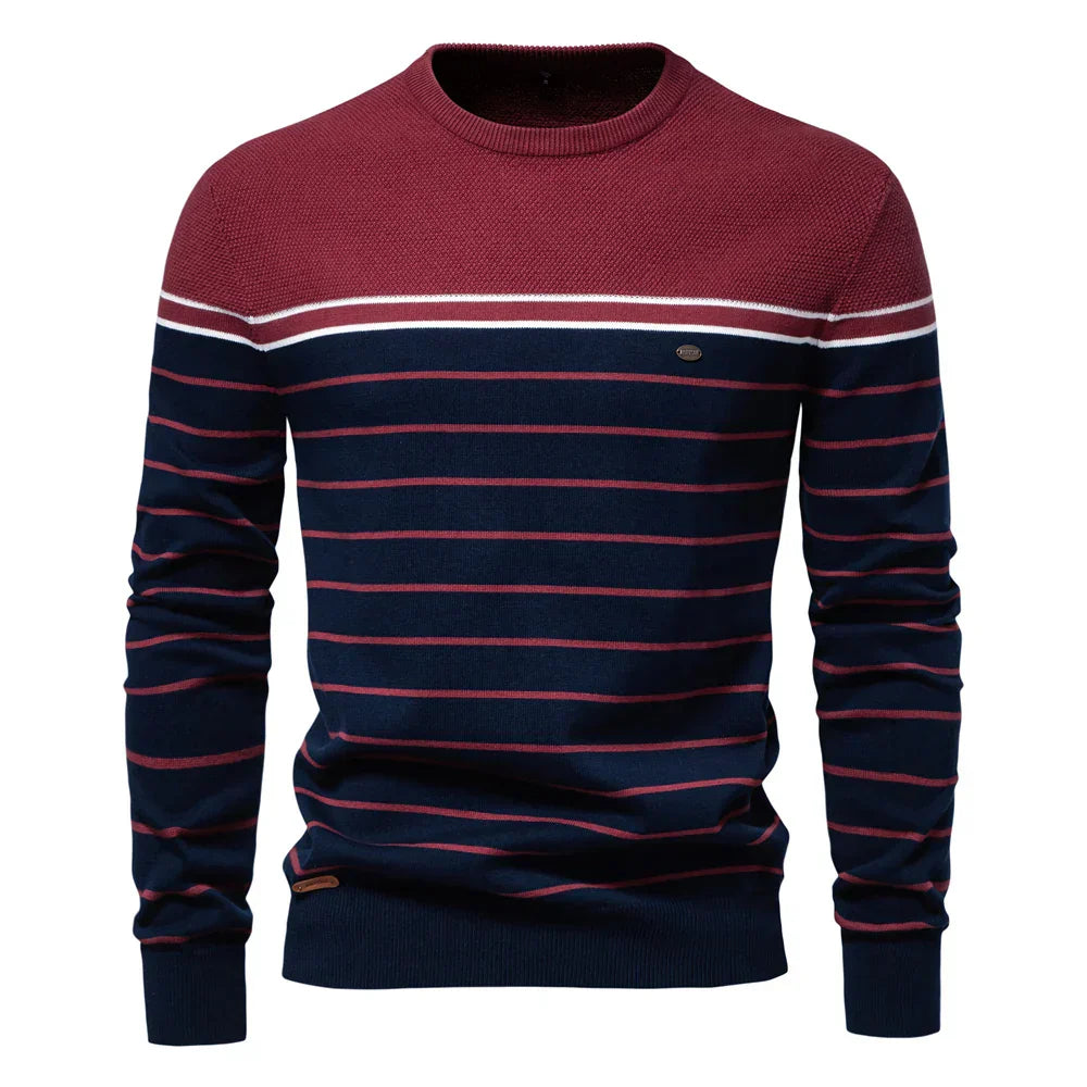 Maglione Uomo con Motivo a Righe e Bordi a Coste