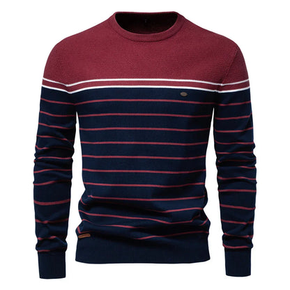 Maglione Uomo con Motivo a Righe e Bordi a Coste