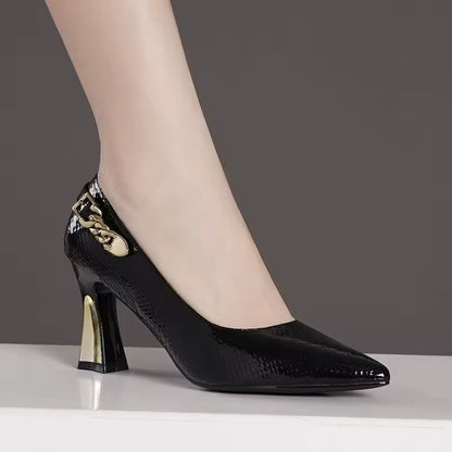 Women's Pointed Toe Pumps with Gold Heel – Elegant with Padded Interior