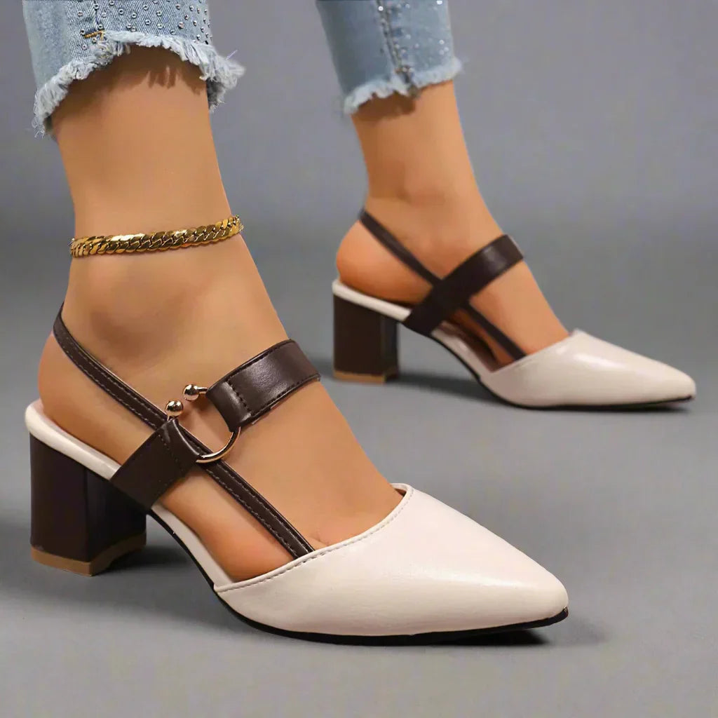 Damesko Slingback med Bred Hæl og Buefodsstøtte – Elegant Stil