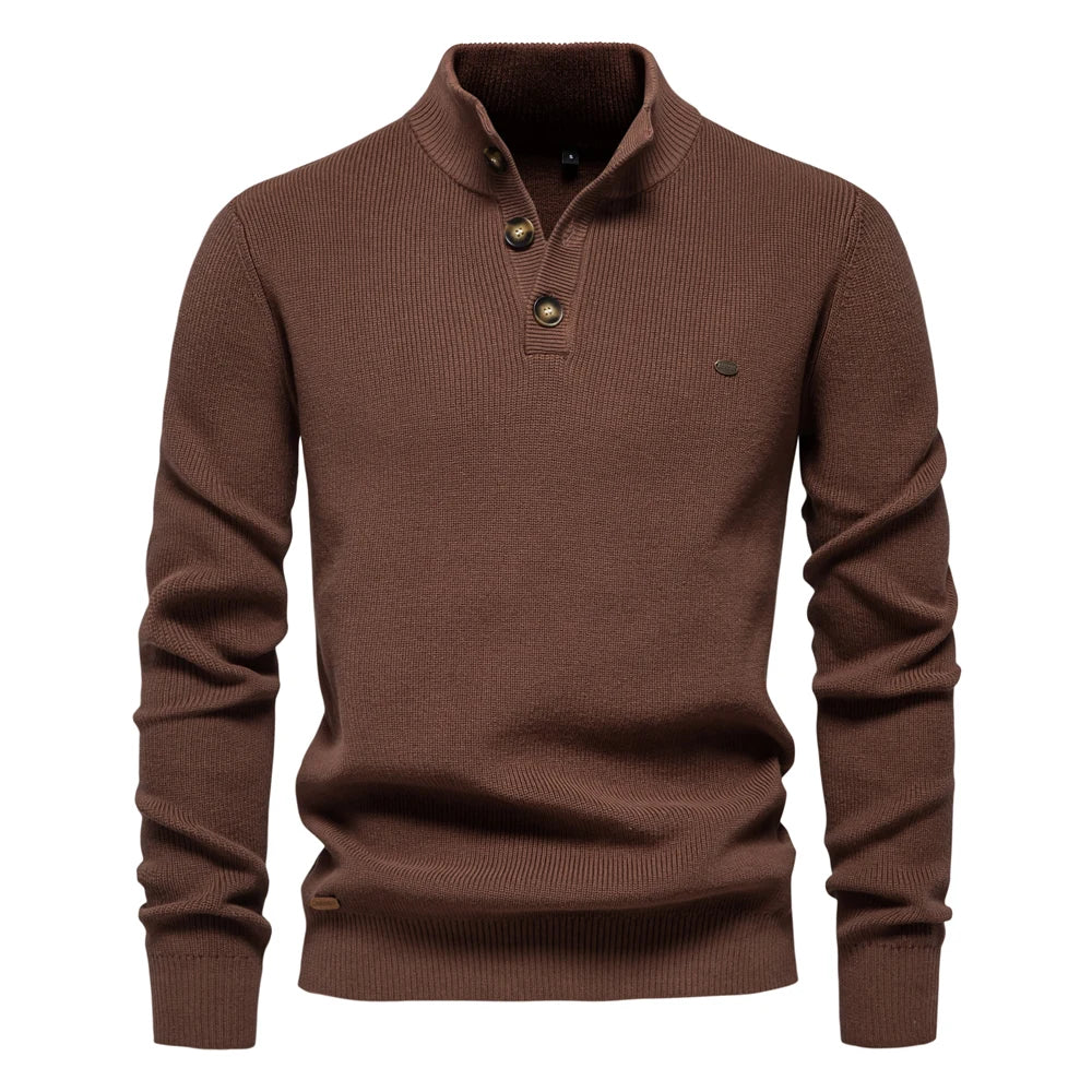 Maglione Uomo con Design a Bottoni e Bordi a Coste