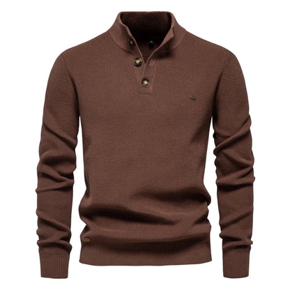 Maglione Uomo con Design a Bottoni e Bordi a Coste