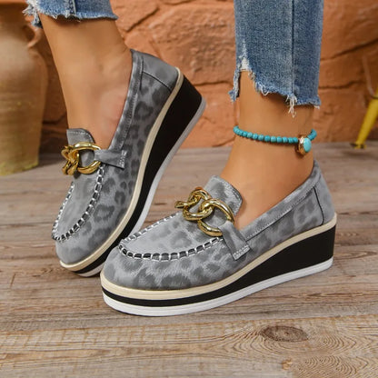 Mocassini Donna con Zeppa e Soletta Imbottita – Dettagli Leopard Oro
