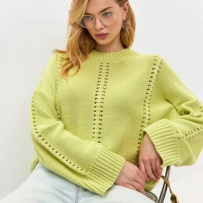 Maglione Donna Oversize in Maglia Traforata con Girocollo – Stile Leggero e Strutturato