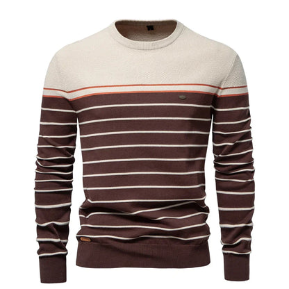 Maglione Uomo con Motivo a Righe e Bordi a Coste
