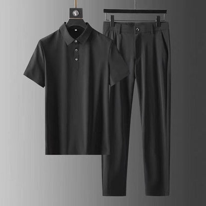 Men's Summer Set with Short-Sleeve Shirt and Pleated Pants