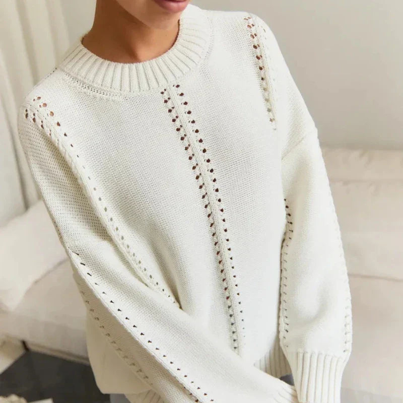 Maglione Donna Oversize in Maglia Traforata con Girocollo – Stile Leggero e Strutturato