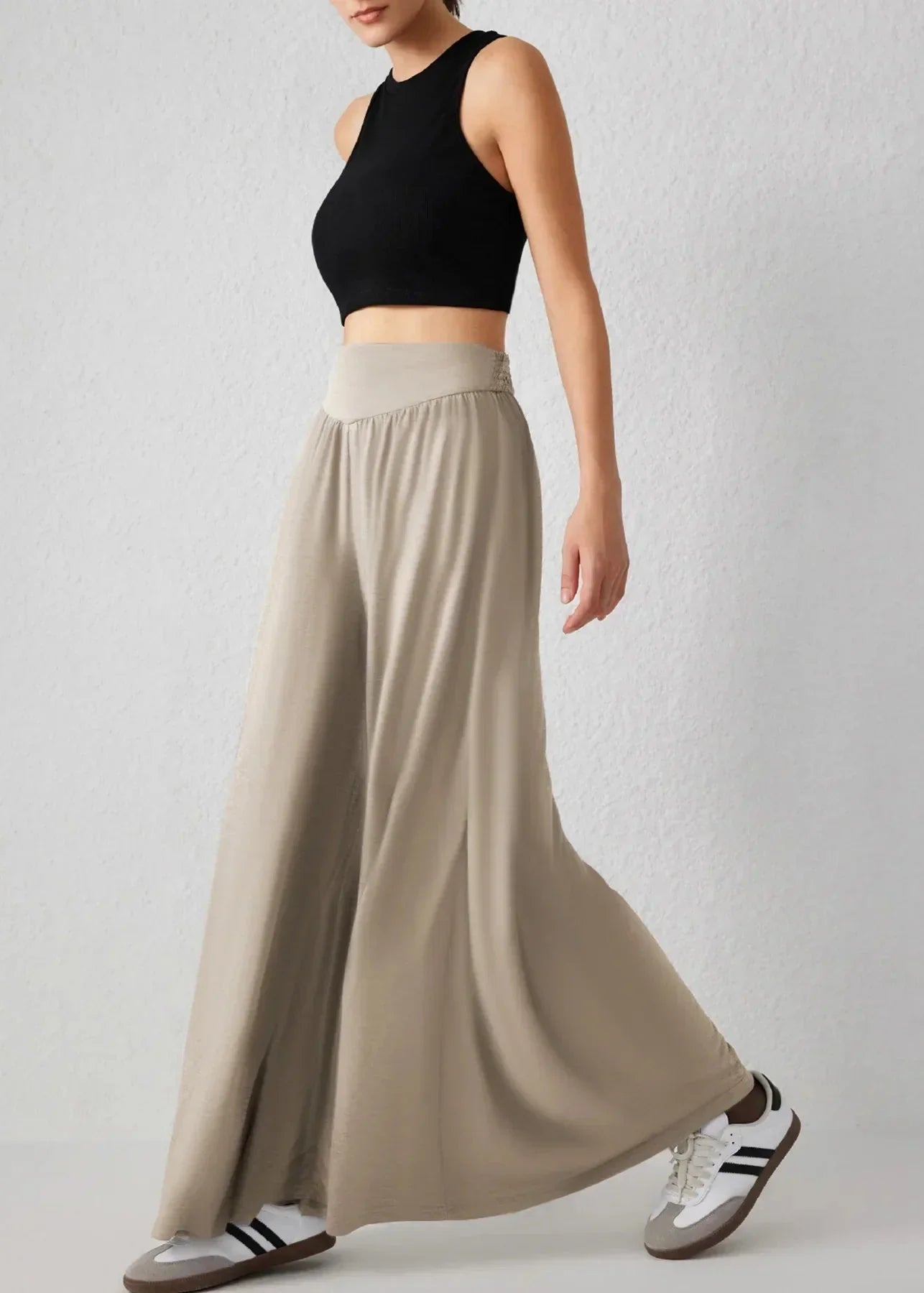 Pantaloni Donna Leggeri a Gamba Larga con Vita Elasticizzata – Stile Casual Estivo