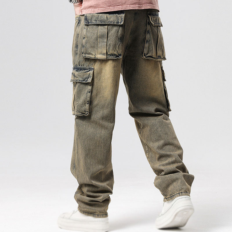 Jeans Cargo Uomo in Denim con Tasche Multiple – Vestibilità Comoda