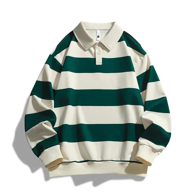Polo da Uomo a Maniche Lunghe con Colletto Classico, Righe Orizzontali e Vestibilità Comoda