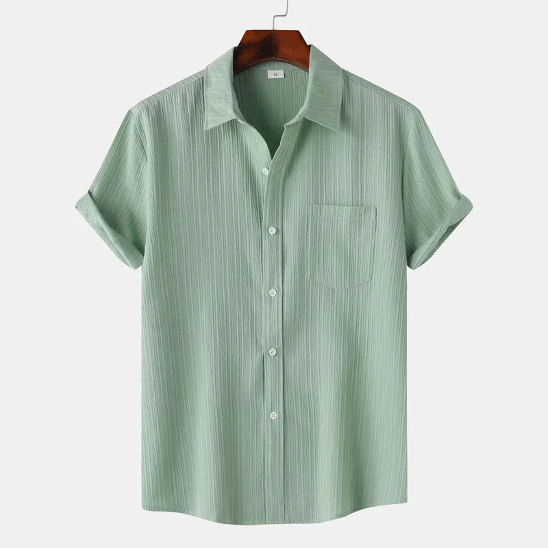 Camicia Estiva Uomo con Colletto Aperto e Chiusura a Bottoni – Stile Casual Classico