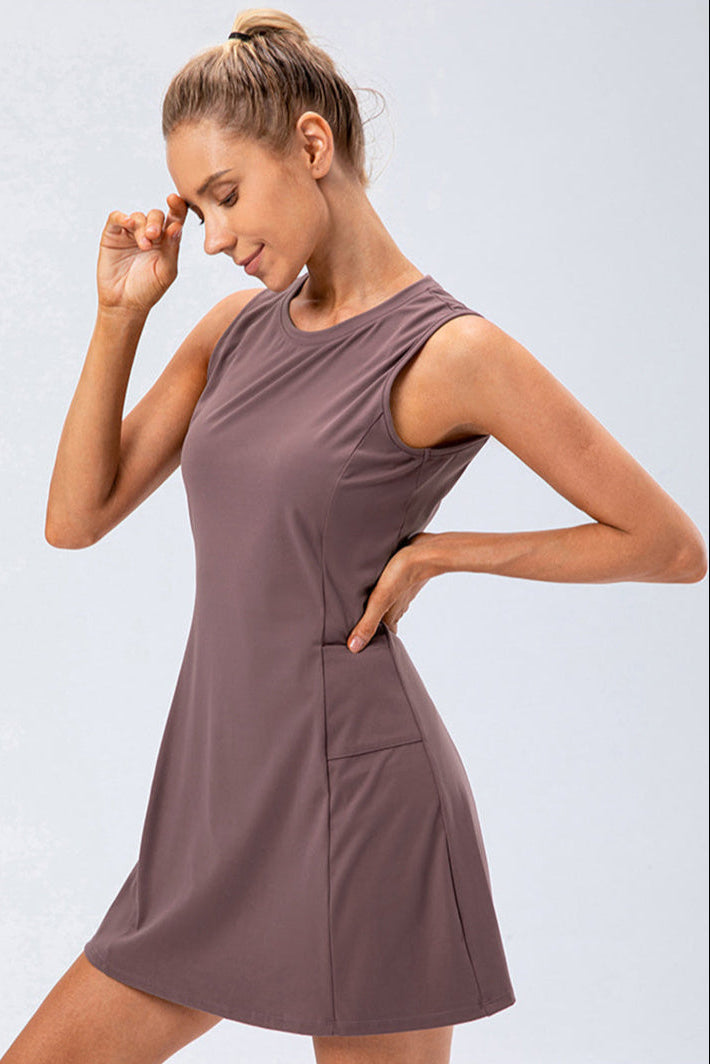 Women's Sleeveless Tennis Dress with Built-in Shorts and Pockets