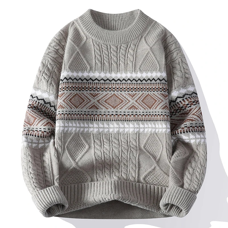 Maglione Uomo Invernale in Maglia Grossa con Motivo Geometrico e Girocollo – Maglia Style
