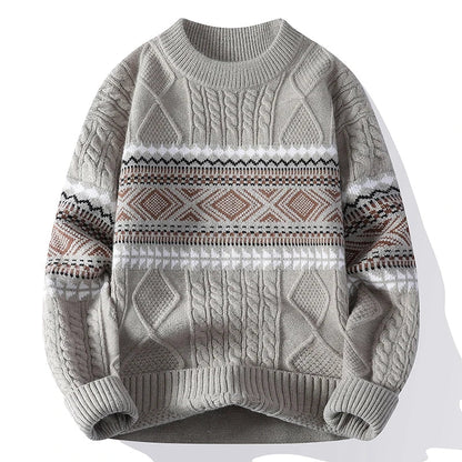 Maglione Uomo Invernale in Maglia Grossa con Motivo Geometrico e Girocollo – Maglia Style