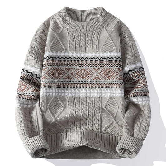 Maglione Uomo Invernale in Maglia Grossa con Motivo Geometrico e Girocollo – Maglia Style
