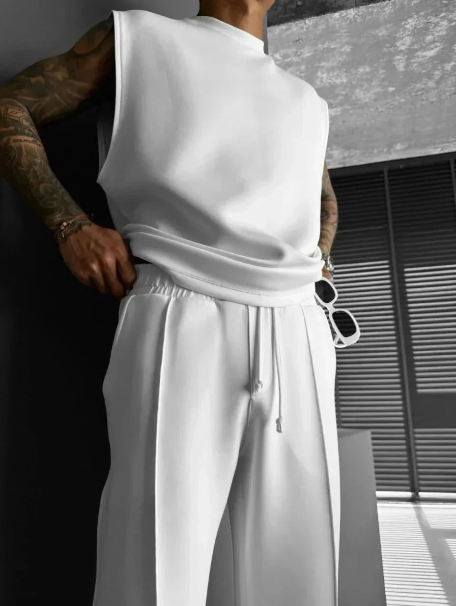 Men's Lounge Set with Sleeveless Top and Tailored Pants