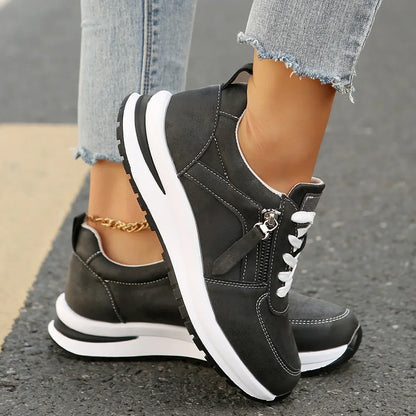 Women's Platform Sneakers with Laces and Side Zipper – Supportive Sole