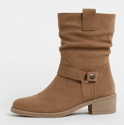 Stivaletti da Donna in Camoscio Sand con Tacco Basso e Zip Laterale