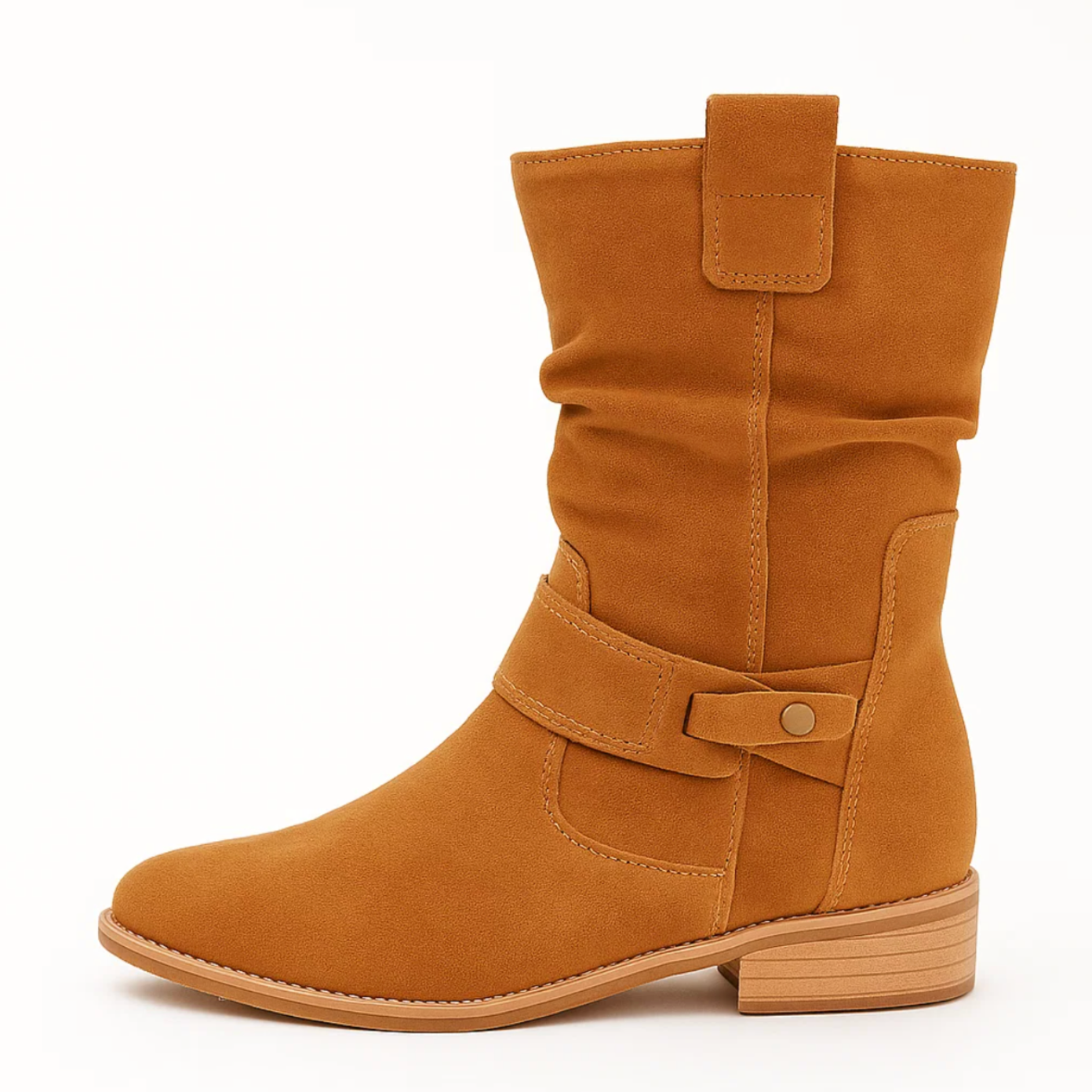 Stivaletti da Donna in Camoscio Sand con Tacco Basso e Zip Laterale