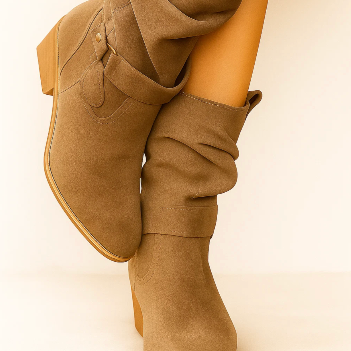 Stivaletti da Donna in Camoscio Sand con Tacco Basso e Zip Laterale