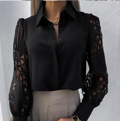 Damebluse med struktureret krave, rummelig pasform og knapper