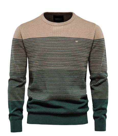 Men's Sweater with Textured Knit and Ribbed Finishes