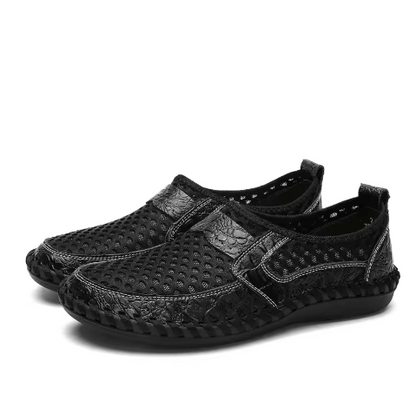 Herresko Slip-On med Elastisk Mesh Overdel og Bred Pasform – Stødabsorberende Sål med Skridsikring