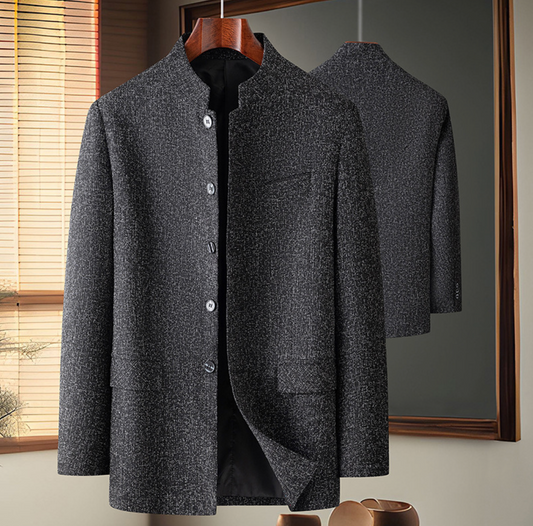Giacca Uomo Slim Fit con Collo alla Coreana – Design Pulito e Versatile