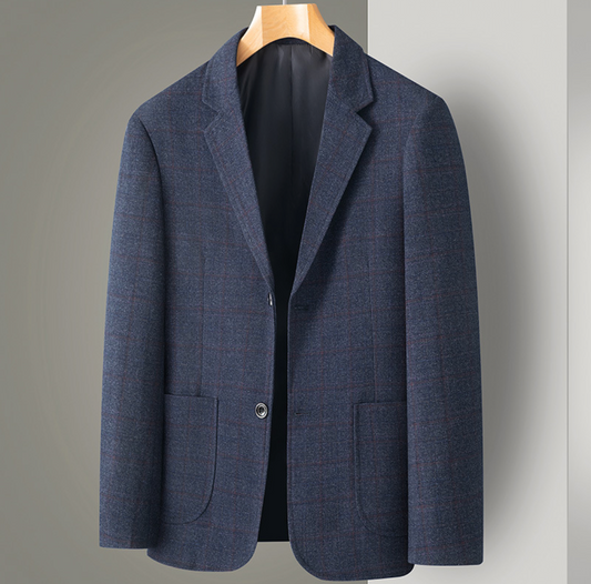 Men's Slim Fit Checked Single-Breasted Blazer – Elegant and Versatile Design