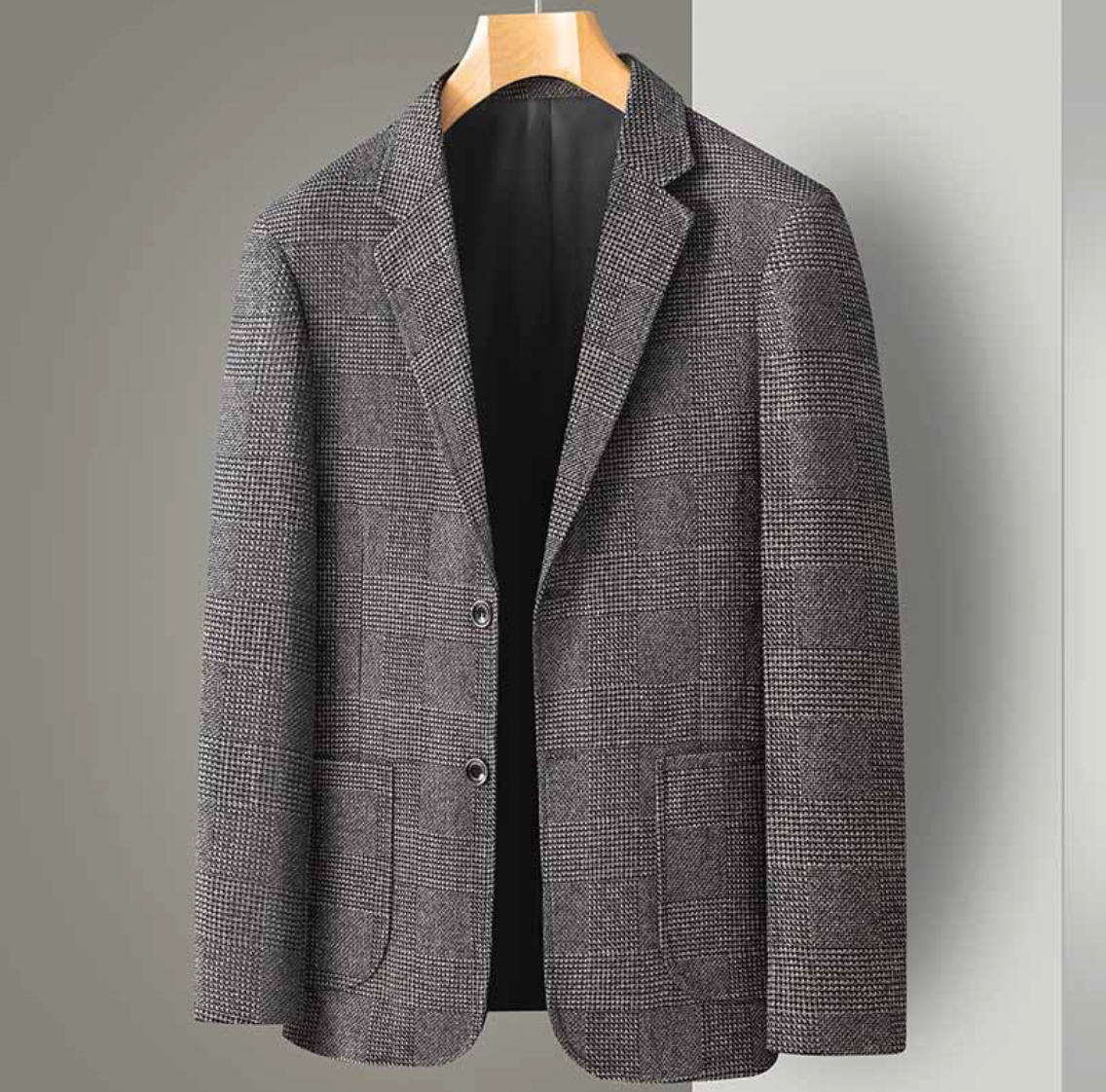 Slim fit herreblazer med tern og enkeltknap – elegant og alsidigt design