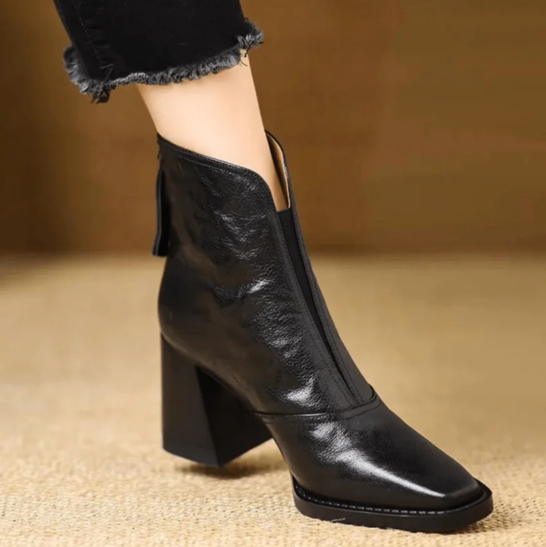 Stivaletti Donna Autunno Punta Quadrata Tacco Largo – Scarpe Slip-On Eleganti